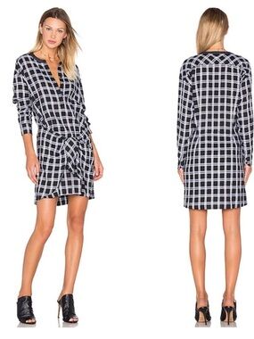 Rag & Bone Dress Grey Black Checked Oversized Wrap Tie Shirt Dress cotton large